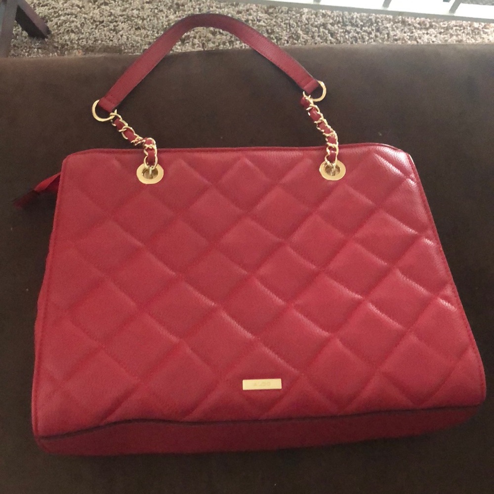 Red quilted stitch purse